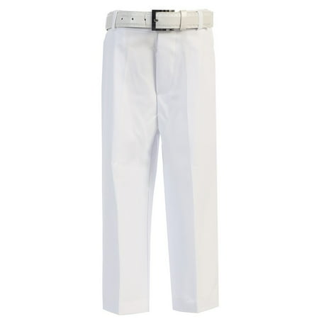 Little Boys White Flat Front Solid Belt Special Occasion Dress Pants