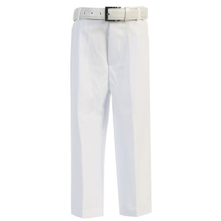 Little Boys White Flat Front Solid Belt Special Occasion Dress Pants 2T-7