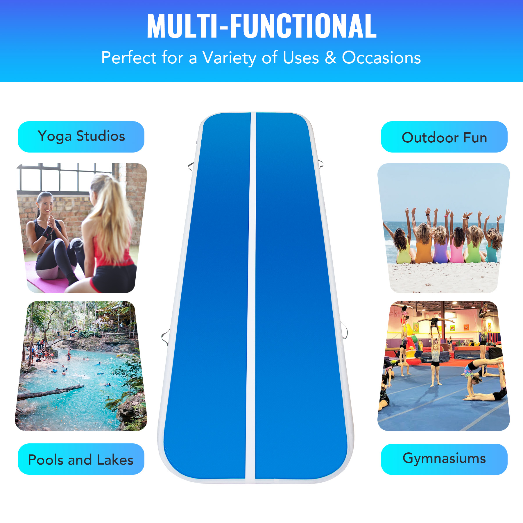 Growthrill Air Track Inflatable Home Gymnastics Tumbling Mat 1Min Inflation& Deflation