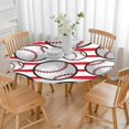 thumbnail image 3 of Red and White Striped Baseballs Pattern Round Fitted Tablecloth with Elastic Edge,Dining Table Cover Waterproof,Outdoor Round Tablecloth for Camping,Dining,Indoor and Outdoor, 3 of 7