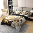 thumbnail image 2 of Manfei White Blossom 100% Cotton Duvet Cover King Size, Gold Victorian Damask Comforter Cover, Black White Marble Bed Cover, Lightweight Room Decor, 2 of 9