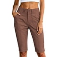 thumbnail image 4 of HomeDM Capri Pants for Women Knee Length Casual Work Cargo Shorts Coffee Cropped Pants with Pockets Size L, 4 of 6