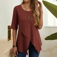 thumbnail image 2 of Summer Cotton Linen T Shirts for Women 2024 Crewneck Short Sleeve Fashion Boho Tees Casual Asymmetrical Tunics Blouses, 2 of 4