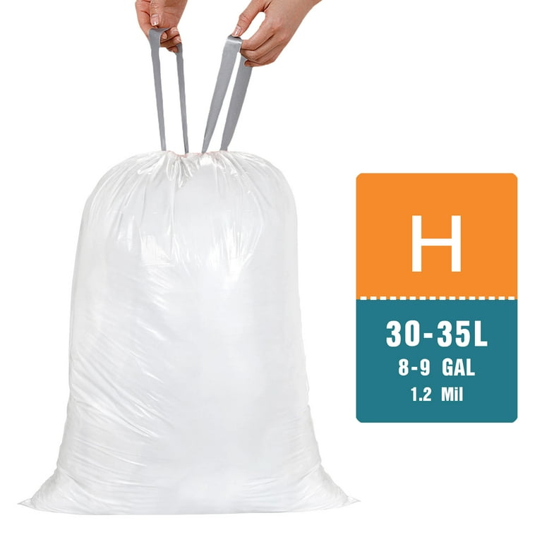 4 Packs(200 Count) Code H 8-9 Gallon Heavy Duty Drawstring Plastic Trash Bags Compatible with Code H | 1.2 Mil | White | 8-9 Gallon/30-35 Liter, Size