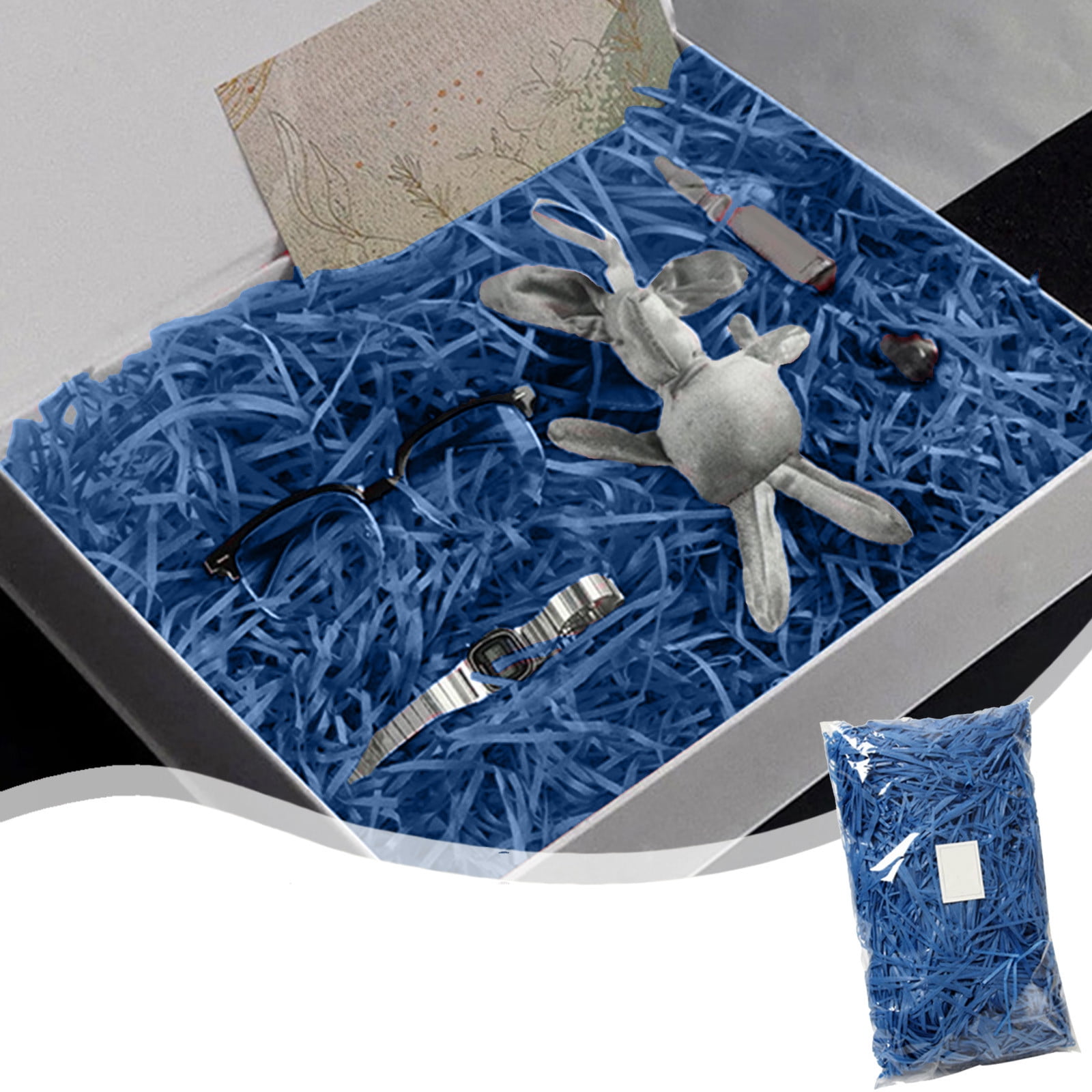 Relleno De Rafia Brillante 500g – Papel Triturado Decorativo Para Regalos, Color Azul Océano, Ideal Para Proteger Y Embellecer Cajas
