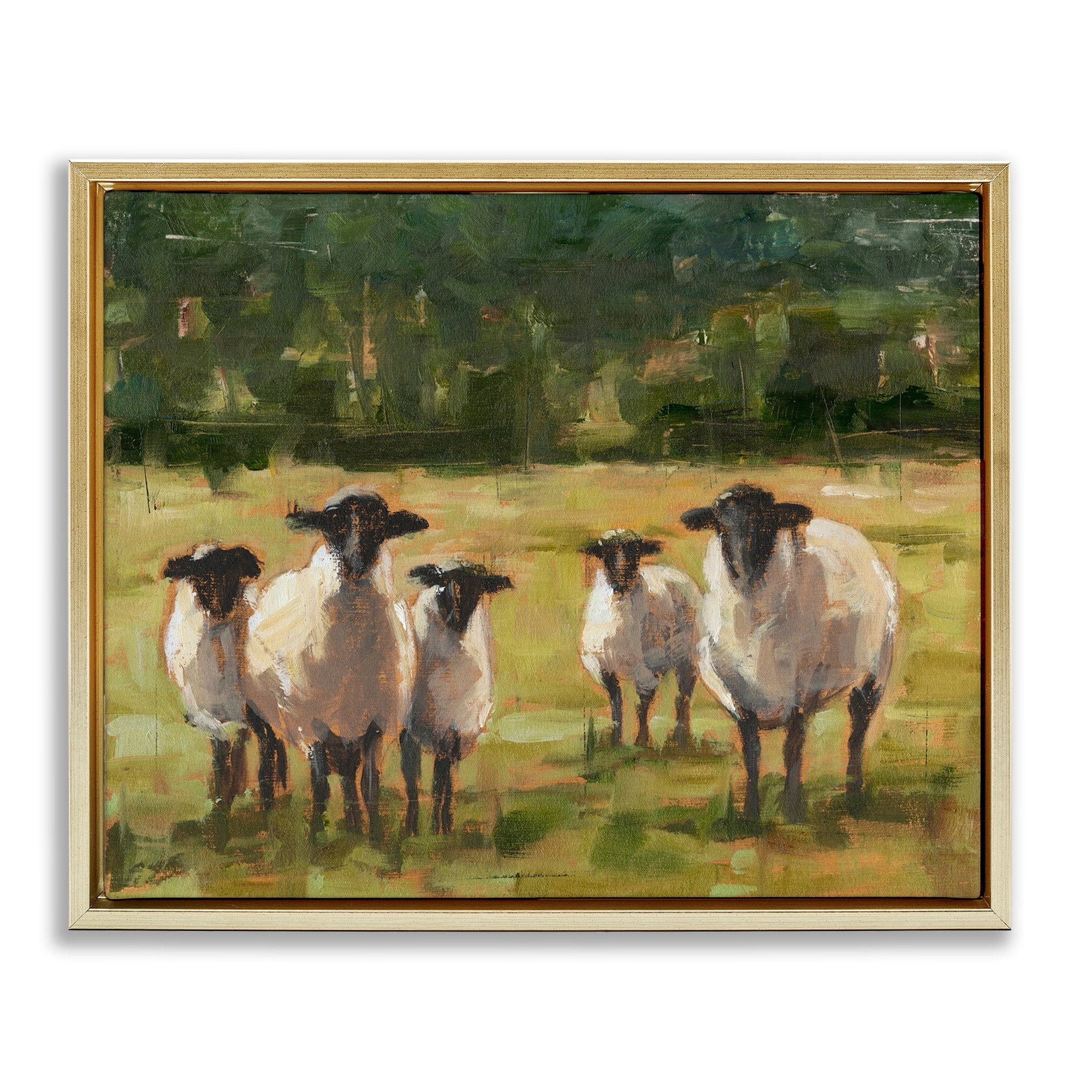 Stupell Industries Flock of Sheep Family Painting Metallic Gold Framed Floating Canvas Wall Art, 24x30, by Ethan Harper
