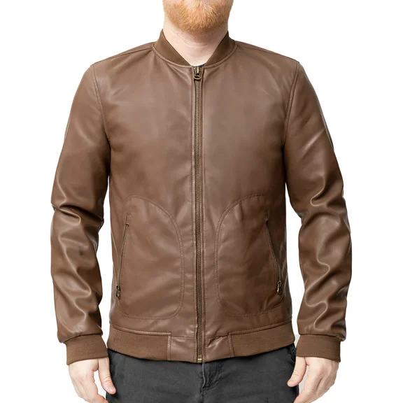 Whet Blu MYLES Vegan Faux Leather Fashion Lightweight Casual Zip Up Jacket Men Brown Small