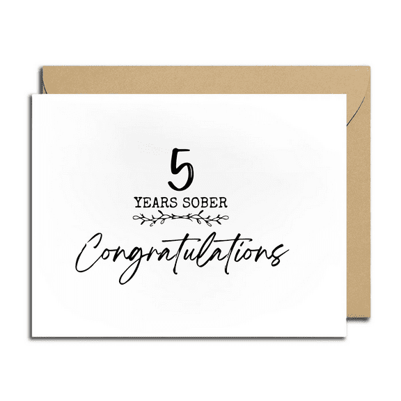 5 Years Sober Congratulations Card – Celebrate Sobriety Milestone – Blank Inside – Includes Envelope – Perfect for Recovery Celebration Gifts