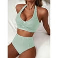 thumbnail image 3 of Women's High Waisted 2 Piece Bikini Sets Halter Swimsuits Striped Bathing Suit Beach Swimwear 2026 Green XL, 3 of 6