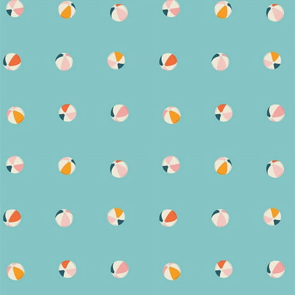 Aqua beach ball summer fabric Beach Happy Water cotton Sunburst Sold by the Quarter Yard