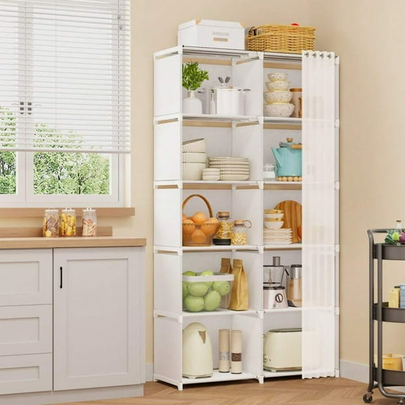 1 Pack 5-Tier Storage Cabinet In White - Space-Saving Kitchen Cabinet With Adjustable Shelves, Easy Assembly Storage Organizer For Pantry, Bathroom Home Decor, Party Storage, Christmas Storage