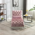 thumbnail image 3 of Velvet Upholstered Chaise Lounge Chair with Lumbar Pillow, Button Tufted Modern Sleeper Sofa Bed for Living Room & Bedroom, Pink Acrylic Legs Ergonomic Design, 3 of 9