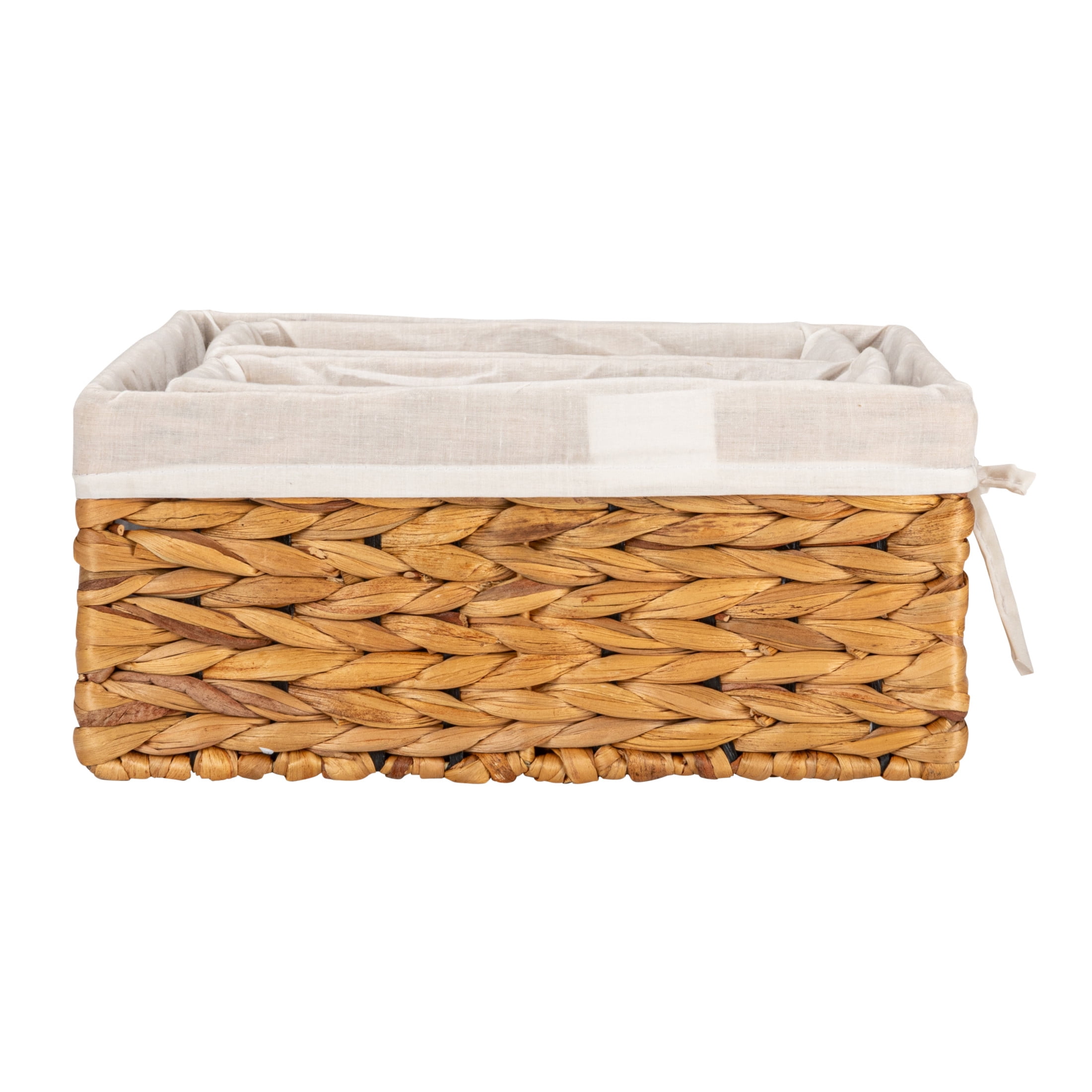 Household Essentials Wicker Basket Set, 3 Pieces, 1 Large and 2 Small Water Hyacinth  Baskets for Storage and Organization