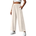 thumbnail image 2 of Blmnix Palazzo Pants for Women Linen Pants Flowy Pants Jeans White Wide Leg Full High Waisted Loose Lightweight Summer Pants Women,M, 2 of 6