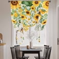 thumbnail image 4 of Sunflower Leaf Tie Up Curtain 63 Inches Long, Summer Country Flower Eucalyptus Leaves Butterfly Linen Texture Balloon Style Kitchen Window Curtain Over Sink, Small Window Rod Pocket Curtain 52"x63", 4 of 9