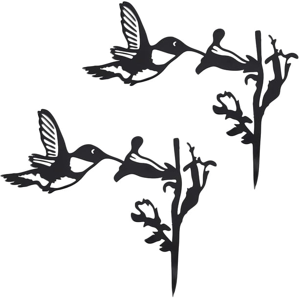 2 siluetas de cuervo de metal para decoración de jardín, forma de pájaro, adorno para insertar en la rama, para decoración de árboles, estatuas de animales para arte de patio, 16,5 x 12,4 cm