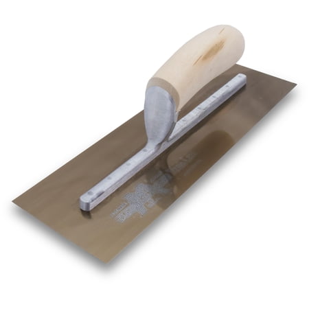 MARSHALLTOWN MXS62GS 12 x 4 inch Golden Stainless Steel Finishing Trowel Curved Wood Handle for Masonry Concrete Brick Laying