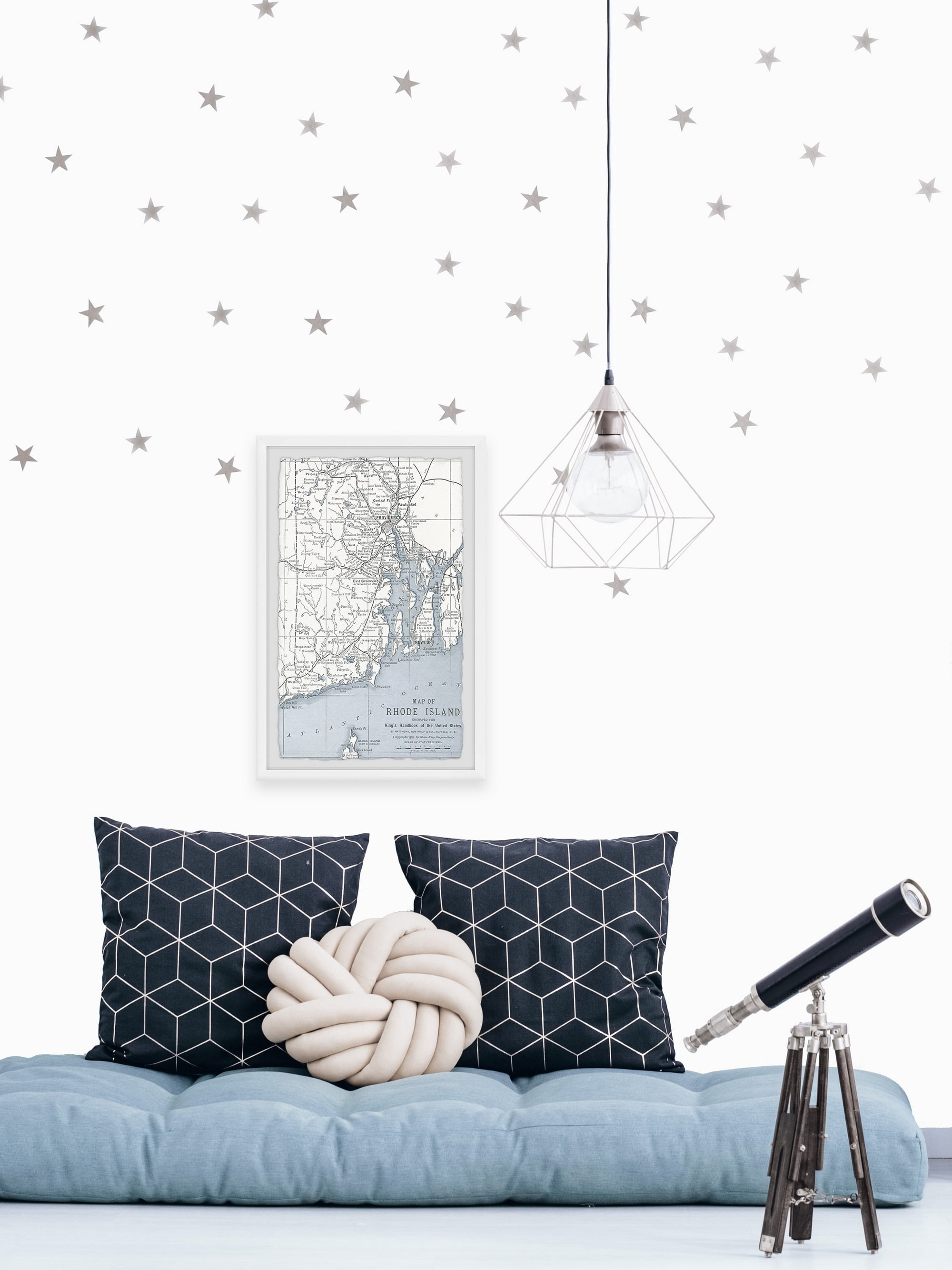 Marmont Hill Gray Rhode Island Map Framed Wall Art, 1.50" x 8.00"
