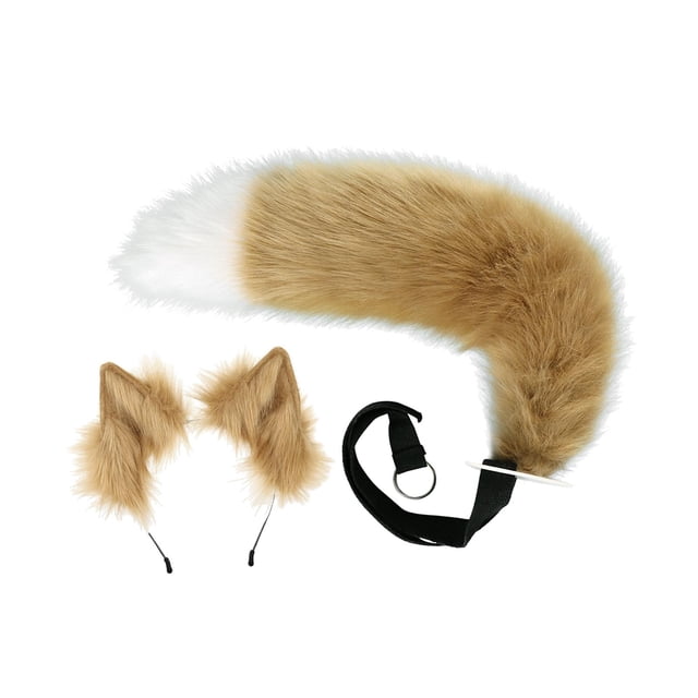 zorro sintética, diadema suave peluda, de usar, pinzas para el cabello para niñas adolescentes, , cumpleaños, vacaciones camello de blanco BLESIY orejas de zorro y tai