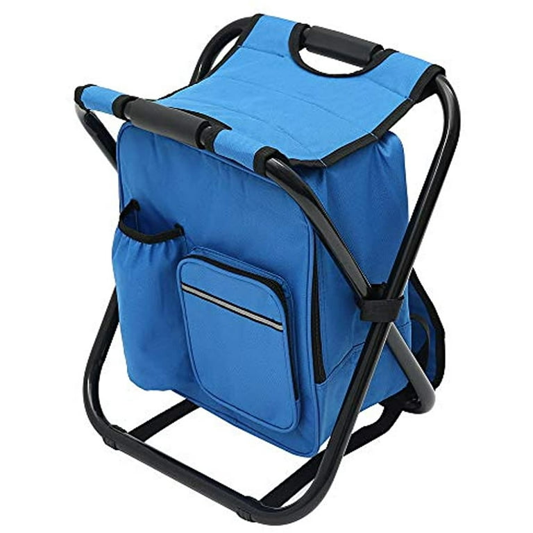 Miuline Folding Camping Chair Fishing Tackle Bag with Seat Heavy Duty Backpack  Chair Rucksack Seat Bag Fishing Stool for Outdoor Fishing Beach Camping  Hiking Picnic Travel (Blue) 