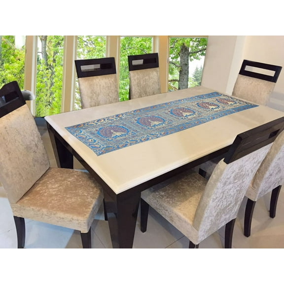 Stylo Culture Brocade Jacquard Center Table Runner Turquoise Rectangular Bohemian Ethnic Table Home Decor Peacock Floral Traditional Dining Table Cloth | 60x16 Inches ( 152 x 40 cm)