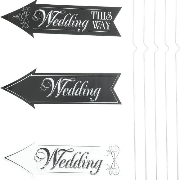 1 Set Wedding Signs Printing Wedding Directional Road Signs with Stand Rods