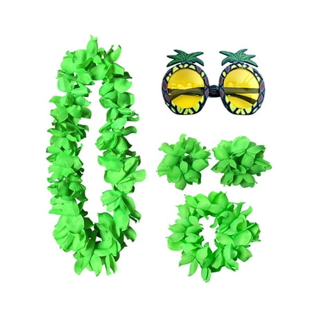 

HOMEMAXS 5pcs Hawaii Pineapple Eye Glasses Funny Cosplay Glasses Beautiful Garland Flower Headdress Bracelet (Green Sets Pineapple Eyeglasses)