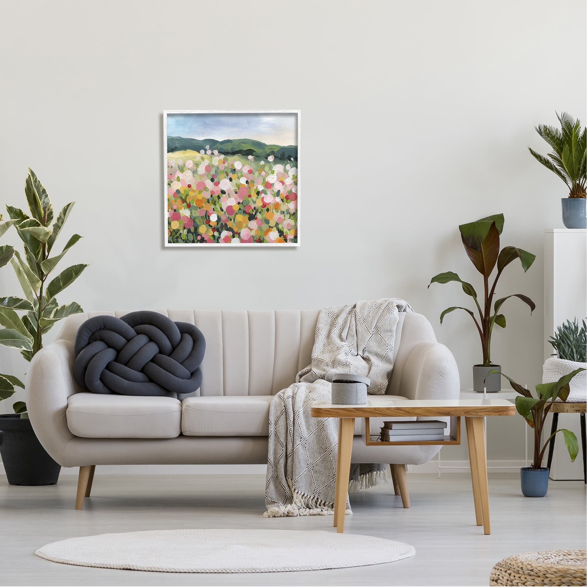 Stupell Industries Meadow Landscape Painting Abstract Painting White Framed Art Print Wall Art, 24 x 24