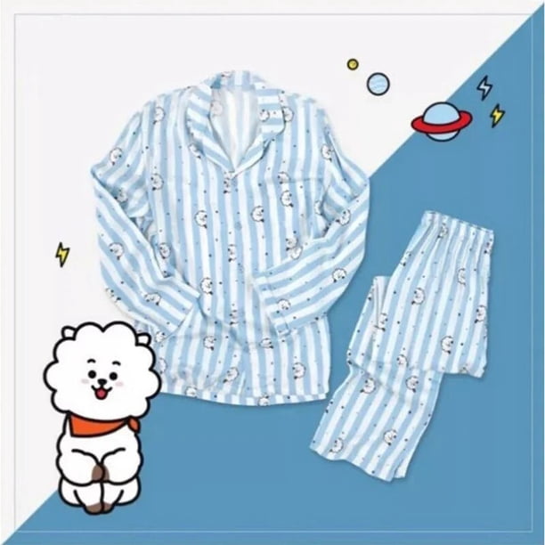 Pijamas a rayas con estampado de dibujos animados para mujer, ropa de dormir Kawaii, ropa de dormir bonita, conjuntos de ropa de estar por casa cómoda, primavera y verano
