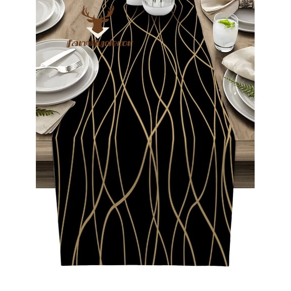 Twisted Lines Modern Art Black Table Runner Home Wedding Table Flag Mat Centerpieces Decoration Party Dining Long Tablecloth