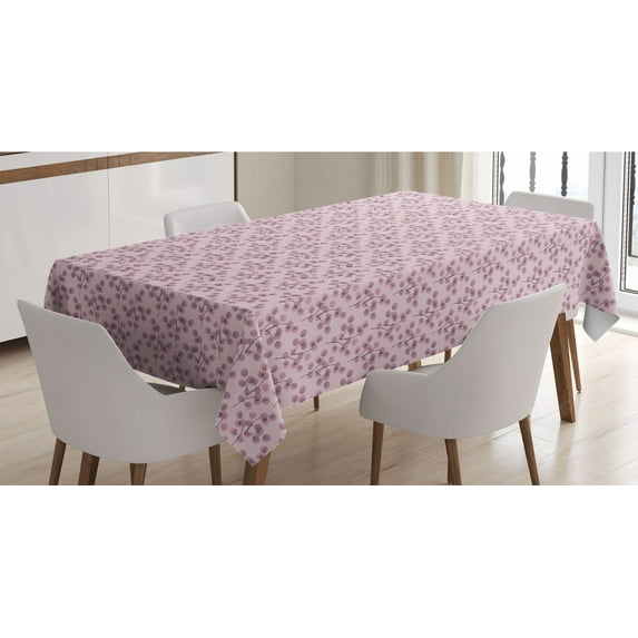 Watercolor Tablecloth, Interpretation of Floral Elements on Branches Rosy Blossoms, Rectangle Satin Table Cover Accent for Dining Room and Kitchen, 60" X 84", Rose Pink, by Ambesonne
