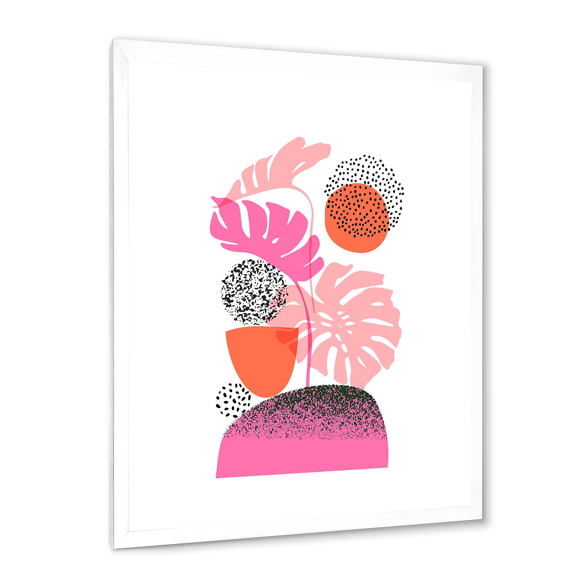 Designart 'Geometric Sun and Moon Shapes With Tropical Leaves' Modern Framed Art Print