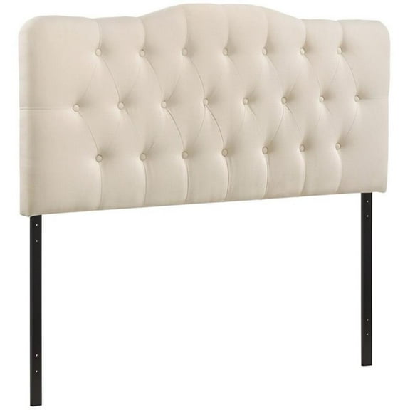 Pemberly Row King Upholstered Polyester Fabric Headboard in Ivory