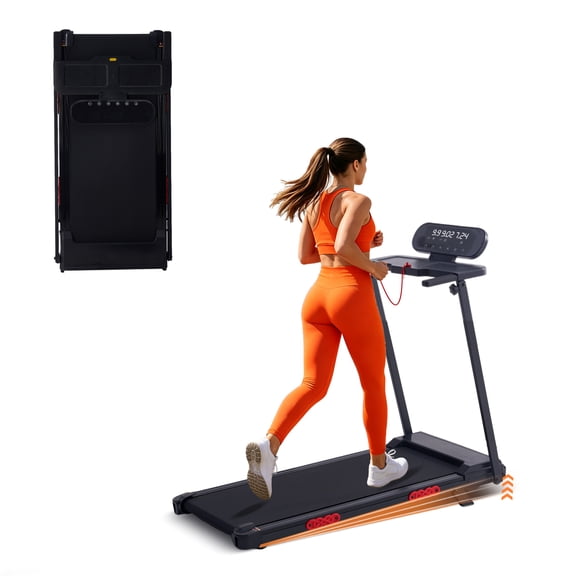 Foldable Compact Electric Treadmill, 3.5 HP Portable Small Home Treadmill with Handrail & Incline Adjustment, 0.6‑10 mph Speed Range, 400 lbs Weight Capacity