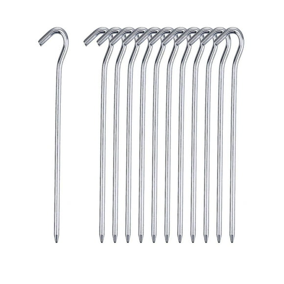 Heavy Duty Tent Pegsuniversal 12 Inch Steel Camping Guy Pins With Secure Curved Hook Ends - Essential For Campers Backpackers For Securing Tents Groun