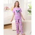 thumbnail image 5 of Aideaone Girls Pajamas Sets 3 Piece Short Sleeve Shirt Top Pants Shorts with Pockets Sleepwear 7-14 Years, 5 of 6