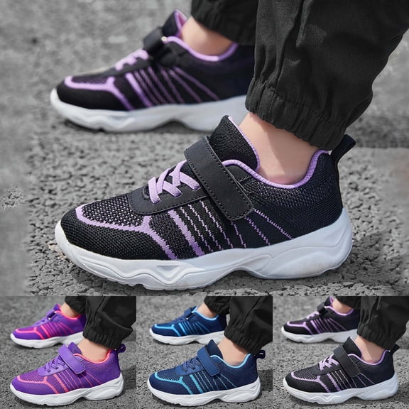 RTKFRFLM Kids Colorblock Athletic Shoes Non- Breathable Running Sneakers Purple 4.5-5 Years