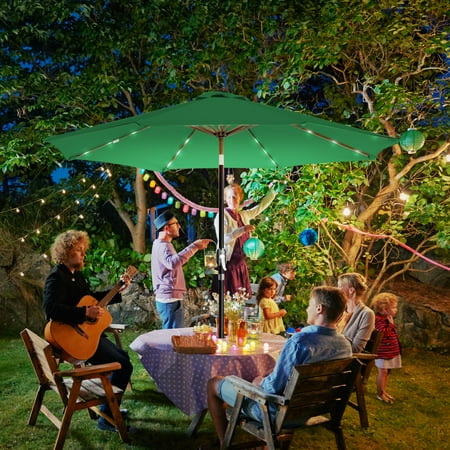 Sun Ray - 9' Round Solar Lighted Umbrella - Emerald Green