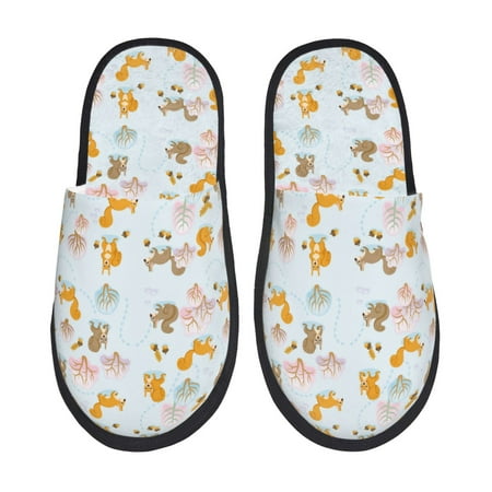 

Tideii Squirrel In The Forest for Home Indoor Cotton Slippers Autumn and Winter EVA Plush Slippers Household Supplies Unisex-Medium
