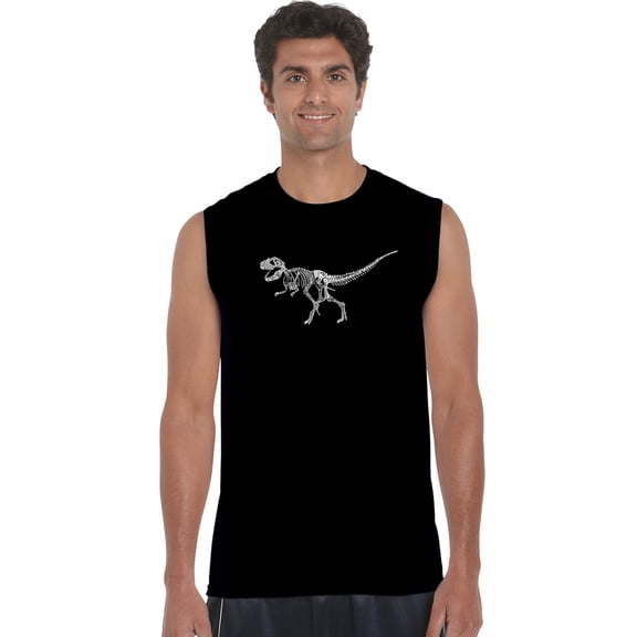 LA Pop Art Men's Word Art Sleeveless T-shirt - Dinosaur T-Rex Skeleton