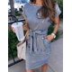 thumbnail image 2 of Vestido informal de verano a rayas de manga corta con bolsillo para cinturón, vestido de verano de estilo europeo y americano de color liso con cuello redondo, vestido ajustado y holgado, 2 of 4