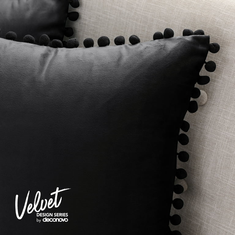 Deconovo Large Sofa Pillow Covers 24x24 Set Square Velvet Decorative Pom  Poms Throw Pillow Covers with Hidden Zipper for Beds, Sofa, Light Khaki,  Pack of 2 
