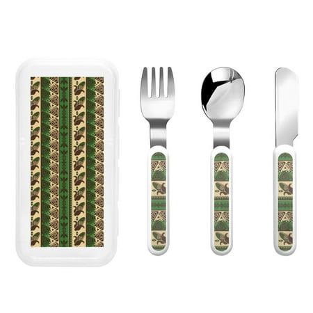 

Qokaie Dark Green Vintage Corn Pattern for Stainless Steel Kids Silverware Set - Children’s Utensil Set - Children s Knife Fork And Spoon Set