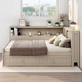 thumbnail image 3 of Harper & Bright Designs Full Size Daybed with Trundle and Storage Shelves, L-Shape Wood Corner Bed, Heavy Duty Bed Frame for Bedroom, Guest Room, Full Size Platform Bedframe, Ancient White, 3 of 10