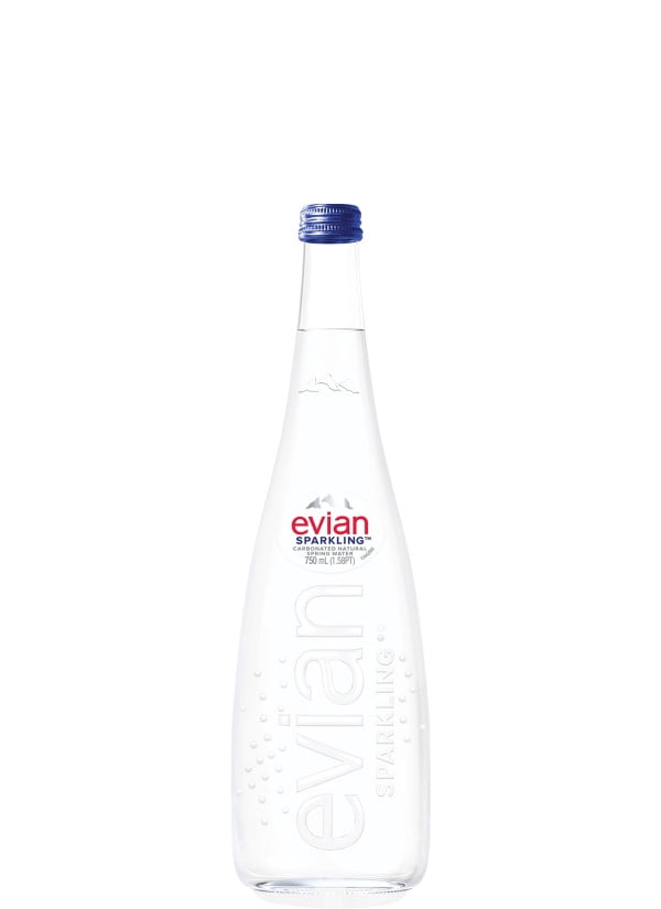 Evian 750mL Sparkling Glass Water Luxury Single Bottle