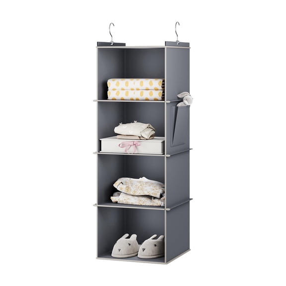 4-Shelf Hanging Closet Organizer, Grey Storage Shelves for Wardrobe Closet Organization