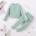 thumbnail image 3 of 18 Months Toddler Baby Girls Clothes Baby Girls Outfits 18-24 Months Baby Girls Long Sleeve Round Neckline Solid Color Top Pants 2PCS Set Green, 3 of 8
