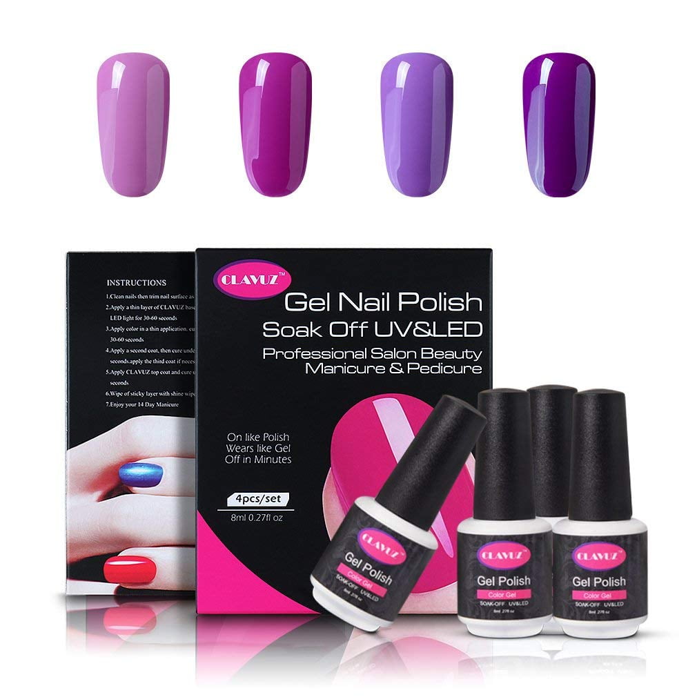 Clavuz 4pcs Gel Nail Polish Set C002 Pink Purple Color Collection Clavuz 4pcs Gel Nail Polish Set C002 Pink Purple Color Collection Soak Off Uv Led Lacquer Long Lasting Art Manicure New Starter Gift Kit 8ml