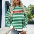thumbnail image 2 of Tiweut Christmas Sweatshirts for Women Glitter Patch Merry Christmas Letter Print Sweater Embroidered Striped Pullover Tops,Z1 Green,3XL, 2 of 4