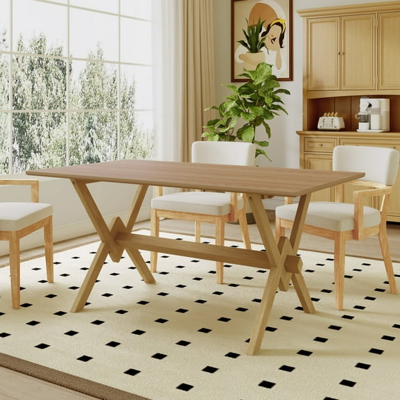 Christopher Knight Home 63" Farmhouse Dining Table with Double V Base, Rectangular Table for 6, Natural